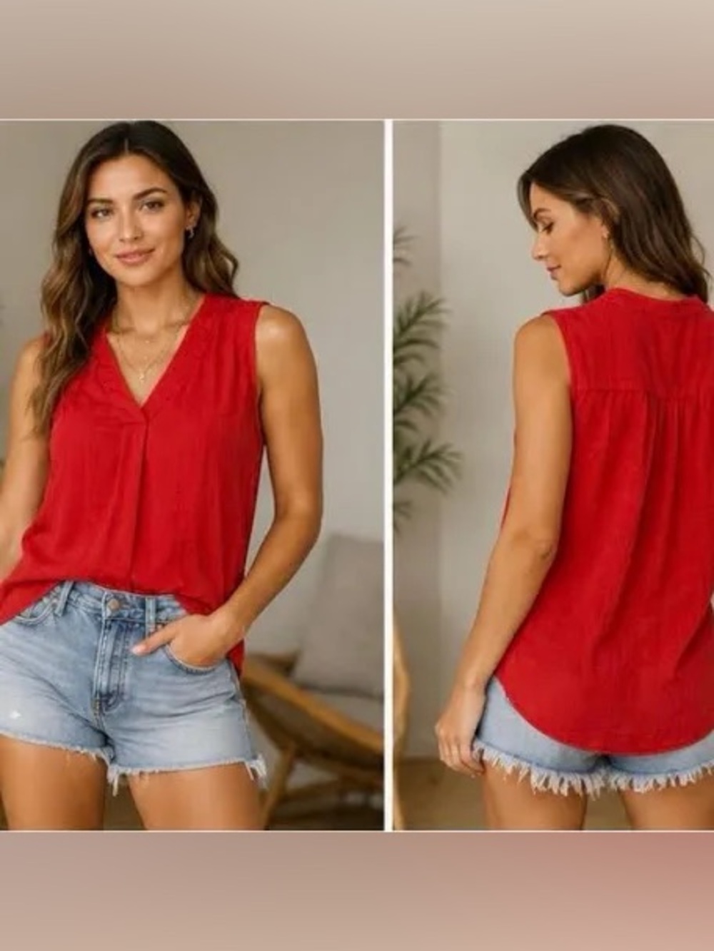 Vince Camuto Sleeveless V-Neck Tank in Red
